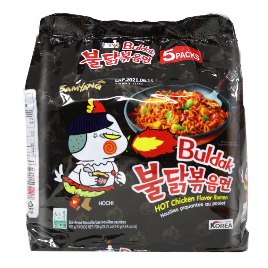 SAMYANG BULDAK HOT SPICY CHICKEN FLAVOR STIR-FRIED RAMEN NOODLES 5-PACK 24.7 OZ (700 G)